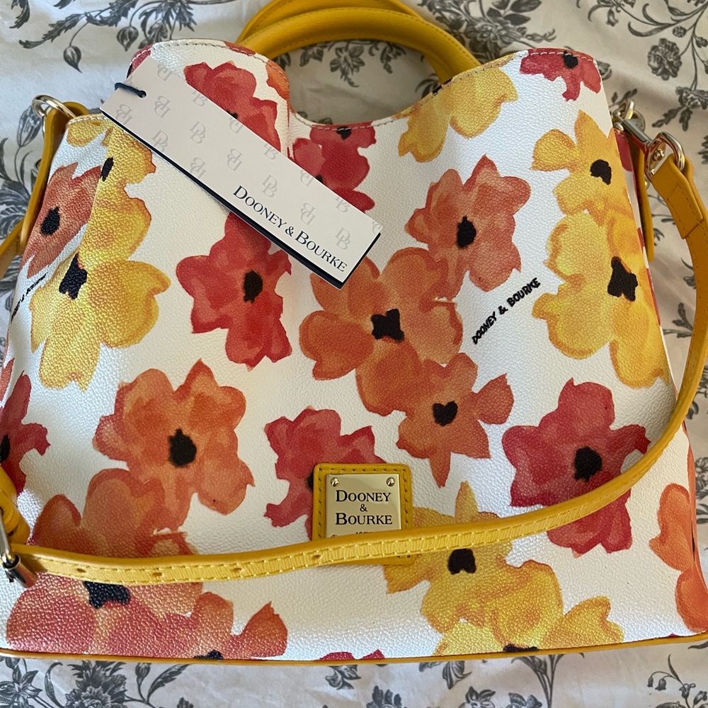 Dooney & Bourke Yellow, Orange & Red Floral Leather Satchel